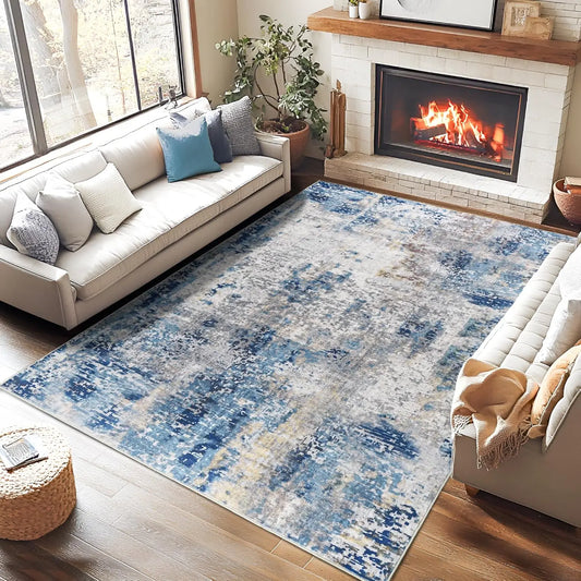 Area Rugs Soft Large Modern Abstract Machine Washable Non Slip Carpet , Low Pile Rugs