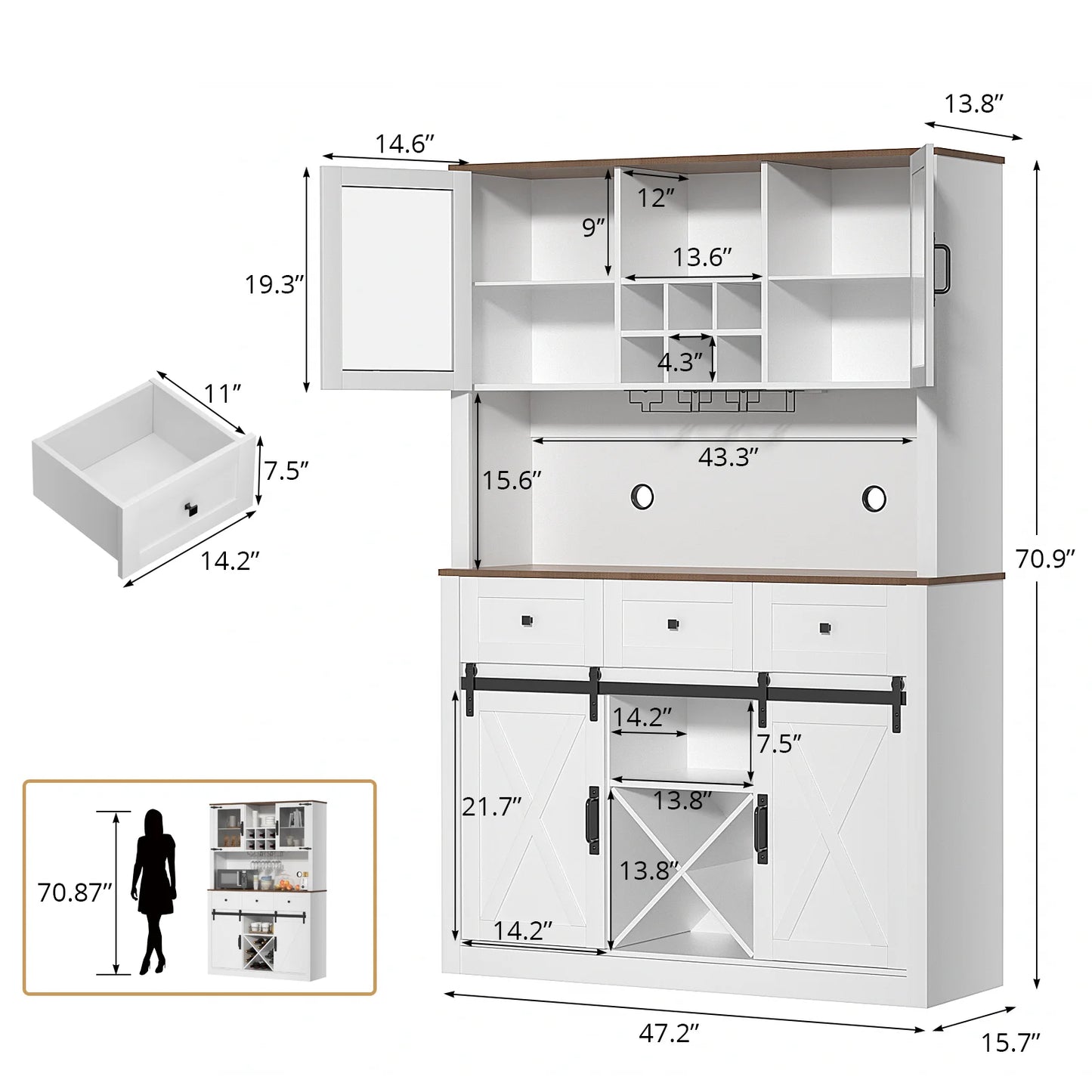 Farmhouse Bar Cabinet with Sliding Barn Door