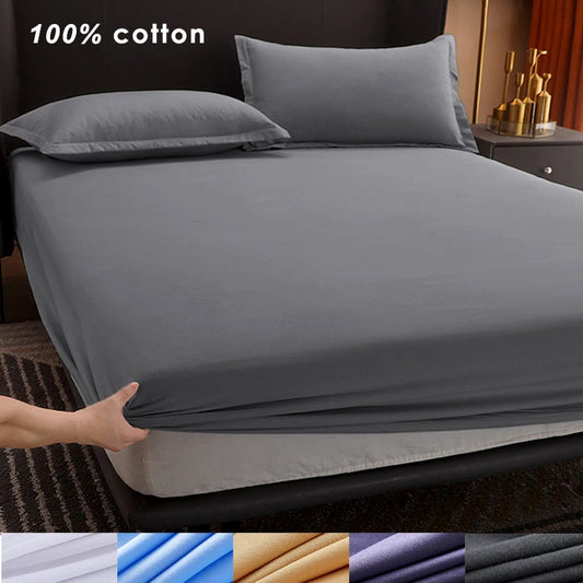 Cotton Fitted Sheet with Elastic Bands Non Slip Adjustable Mattress Cover