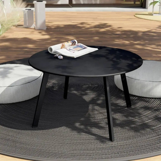 Round Steel Patio Coffee Table, Modern 27.5-Inch Weather Resistant