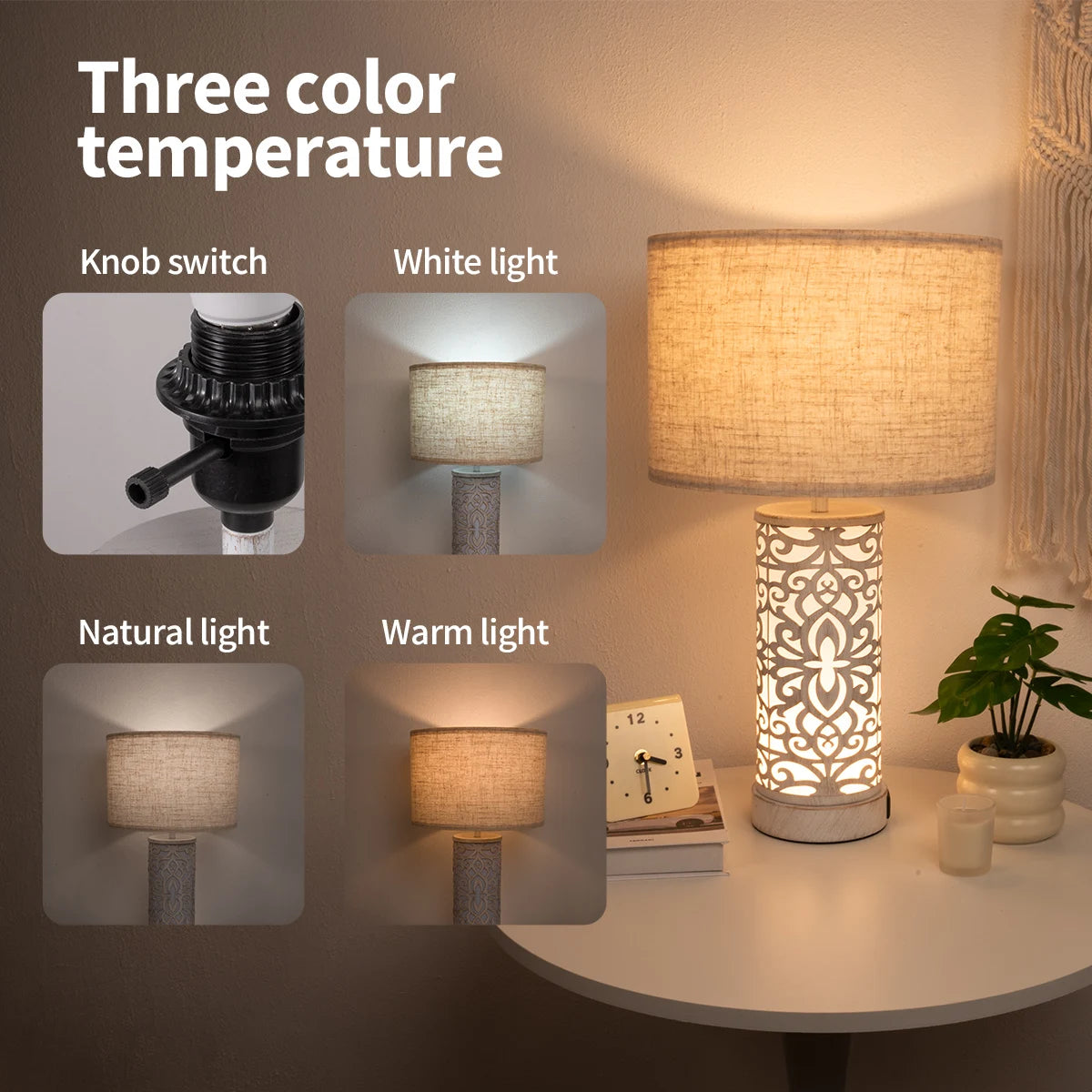 Retro Farmhouse Table Lamp with Multi-Function and Dimmable,