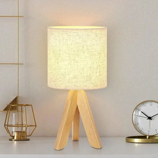 Mini Table Lamp Wooden Tripod Desk Lamp for Bedroom Dorm