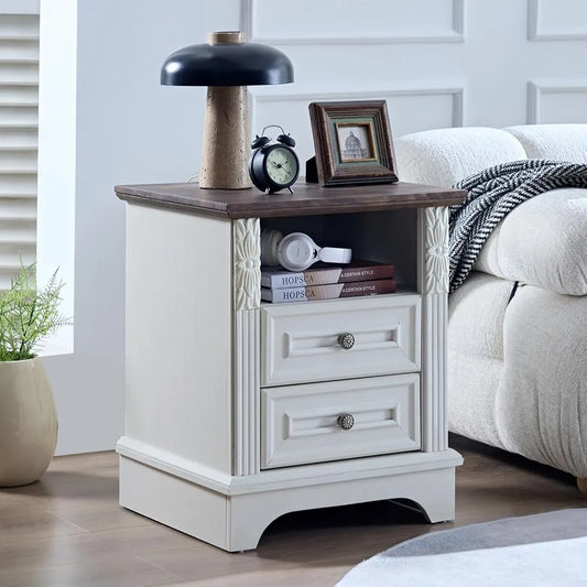 Nightstand with Charging Station, Farmhouse End Side Table, Smart LED Night Stand,