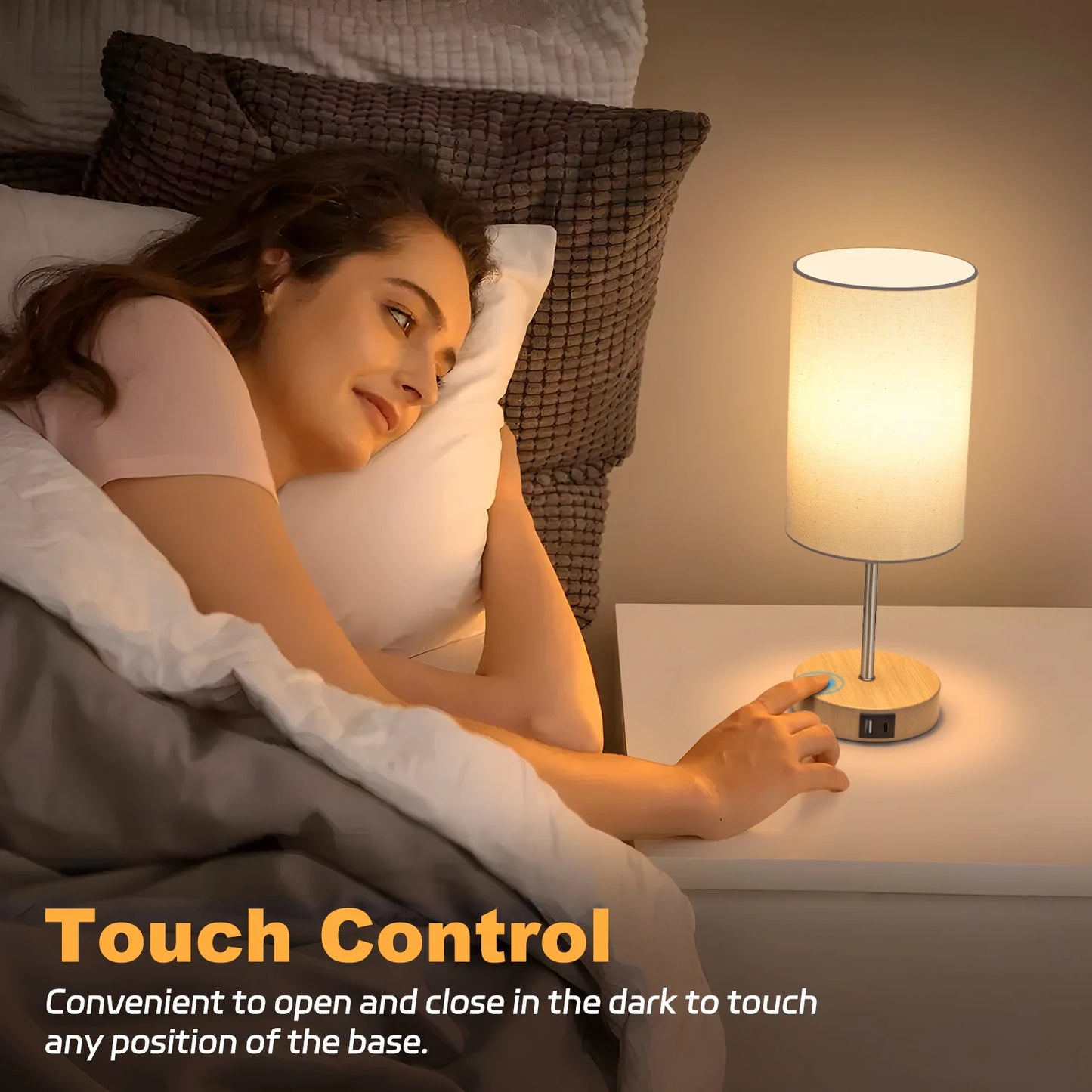 2 Pack 14 Inch Small Table Lamp for Bedroom, 3 Way Dimmable, Touch Control,