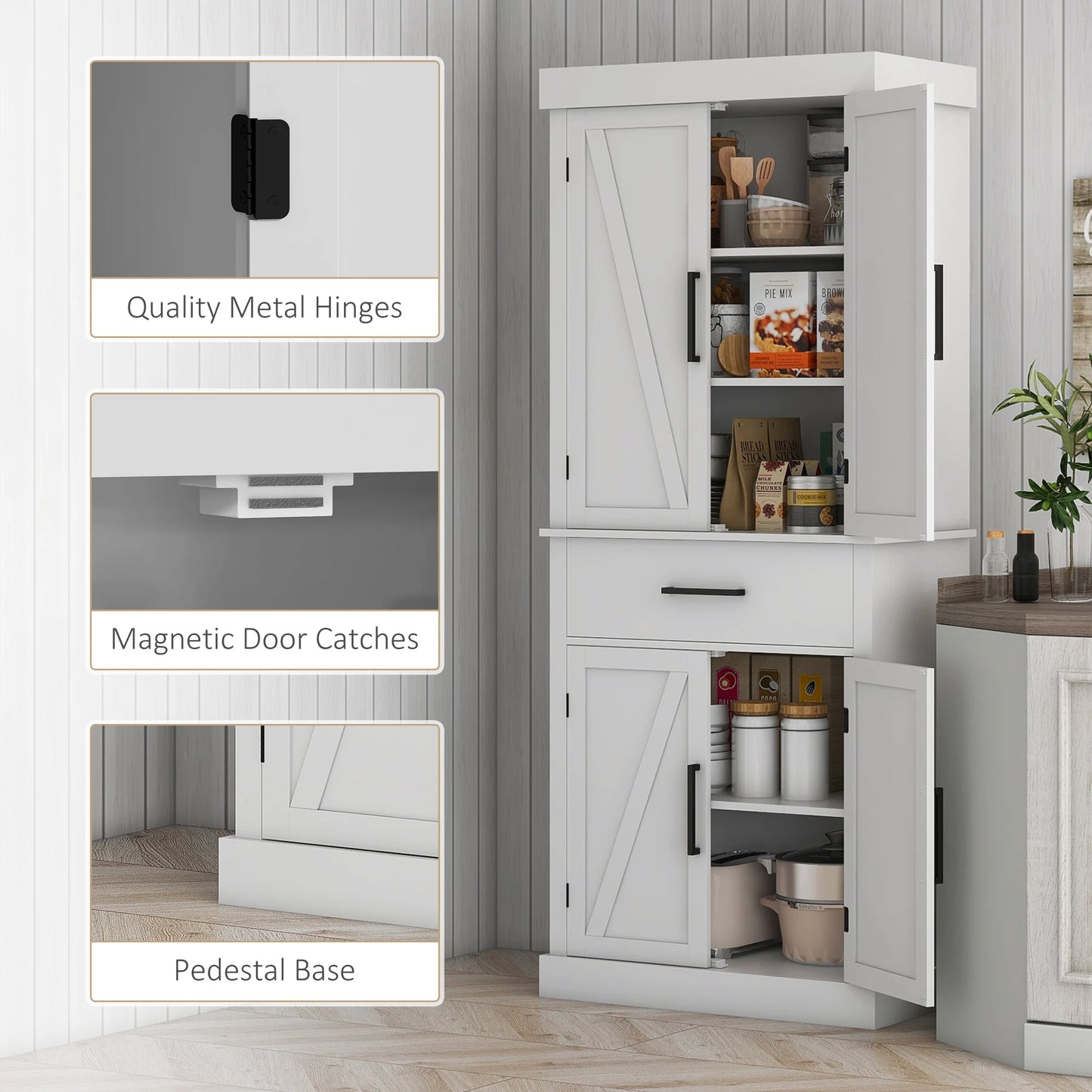 72" Kitchen Pantry Storage Cabinet with Barn Doors and Drawer