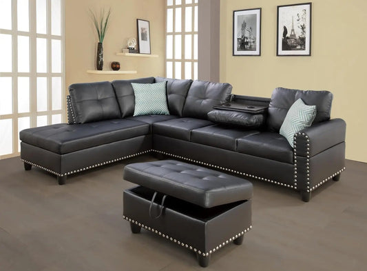 Sectional Couch,  with Chaise Lounge, Ottoman & 2 Pillows | L Shape Couch