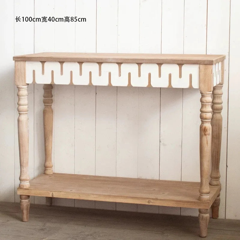 Rustic Console Table with Decorative Trim, Natural Wood,