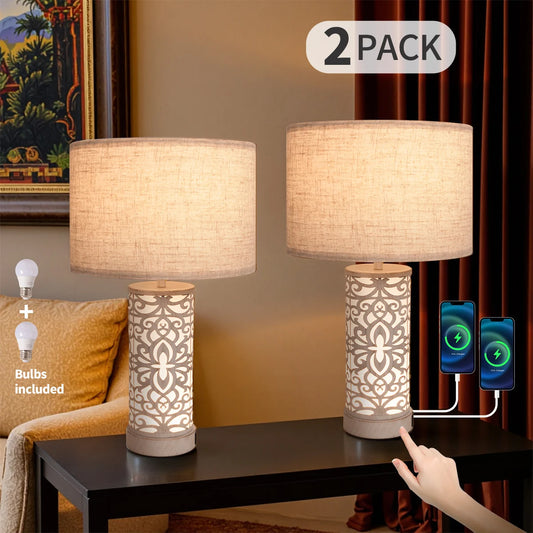 Retro Farmhouse Table Lamp with Multi-Function and Dimmable,
