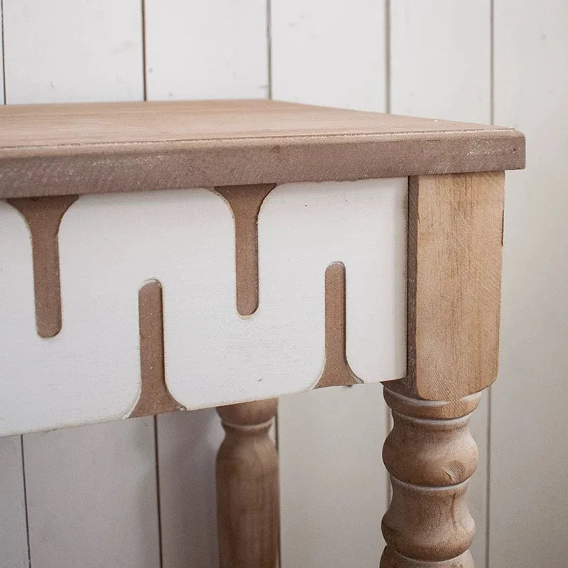 Rustic Console Table with Decorative Trim, Natural Wood,