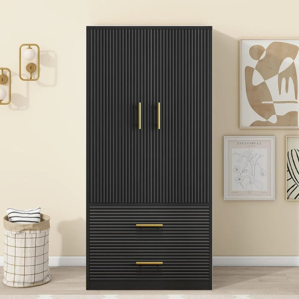 Large Armoire Wardrobe Closet Collection with 2 Drawers & Hanging Rods,