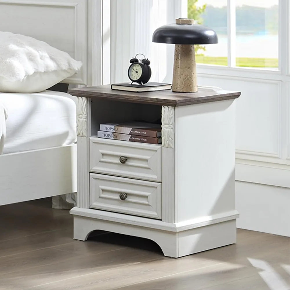 Nightstand with Charging Station, Farmhouse End Side Table, Smart LED Night Stand,