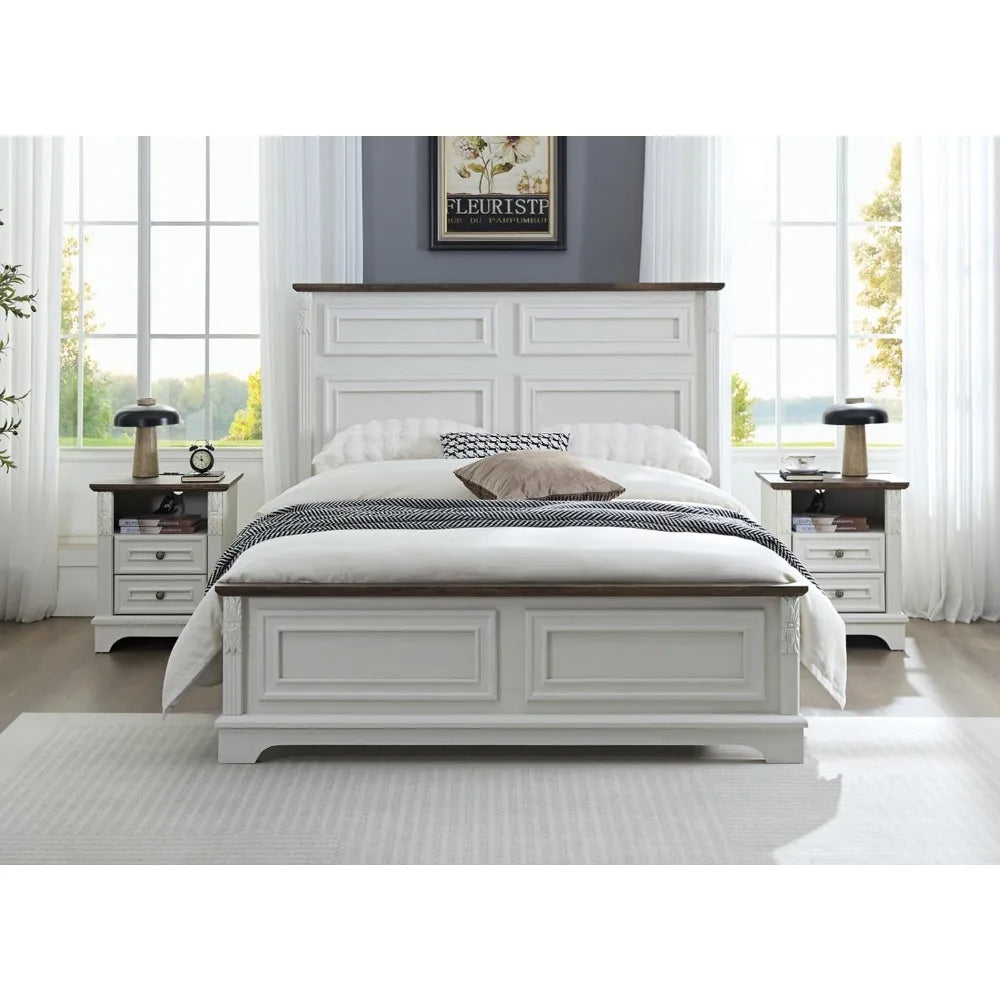 Nightstand with Charging Station, Farmhouse End Side Table, Smart LED Night Stand,
