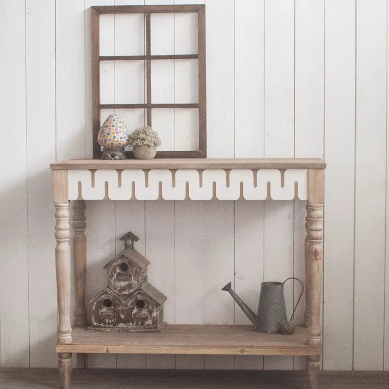 Rustic Console Table with Decorative Trim, Natural Wood,