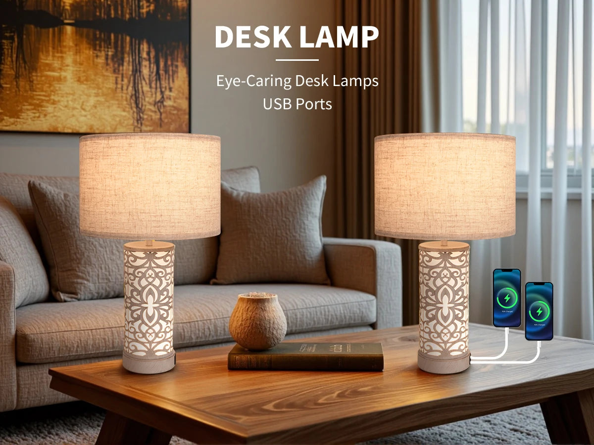 Retro Farmhouse Table Lamp with Multi-Function and Dimmable,