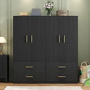 Large Armoire Wardrobe Closet Collection with 2 Drawers & Hanging Rods,