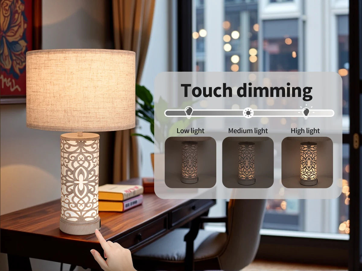 Retro Farmhouse Table Lamp with Multi-Function and Dimmable,