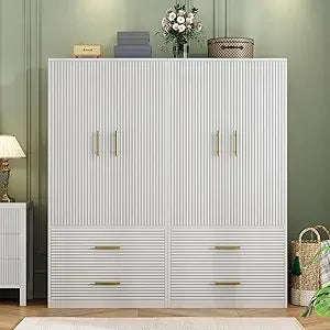 Large Armoire Wardrobe Closet Collection with 2 Drawers & Hanging Rods,