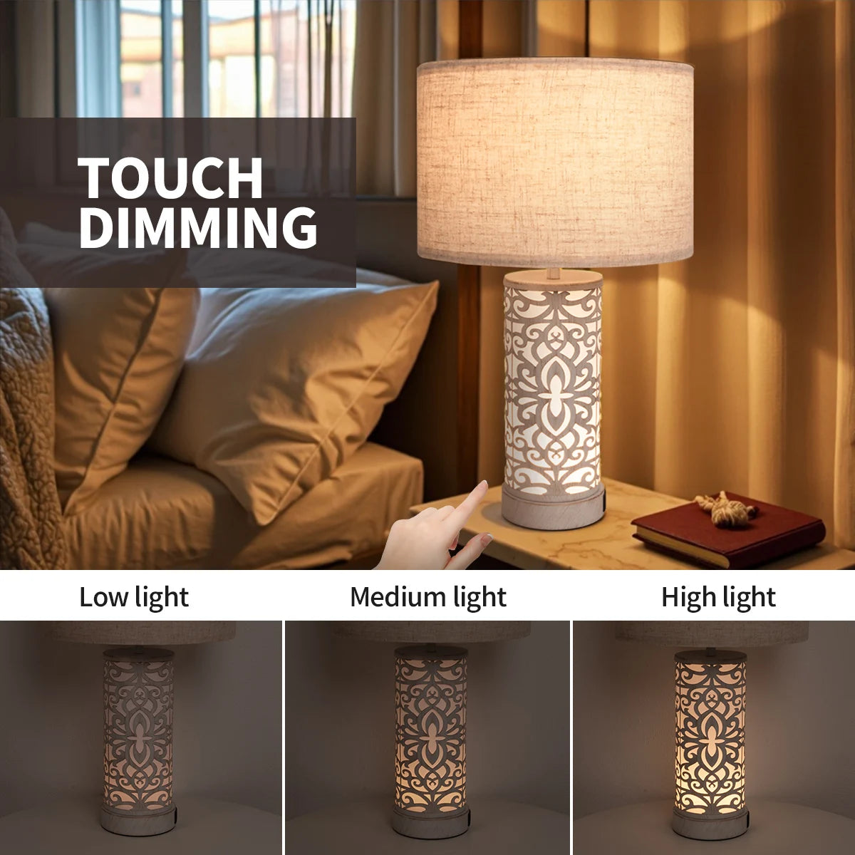 Retro Farmhouse Table Lamp with Multi-Function and Dimmable,