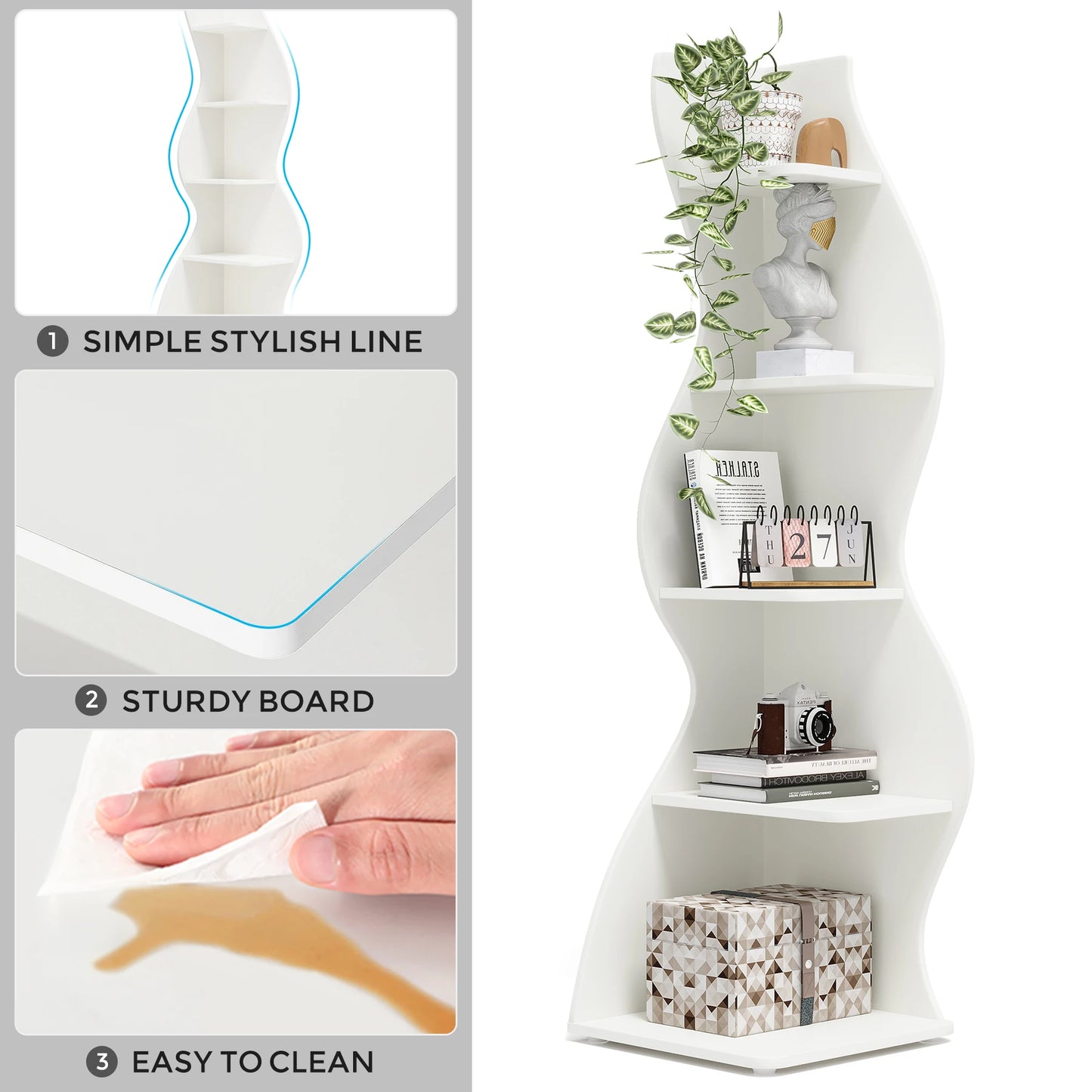 Modern 5-Tier Wall Corner Bookshelf,