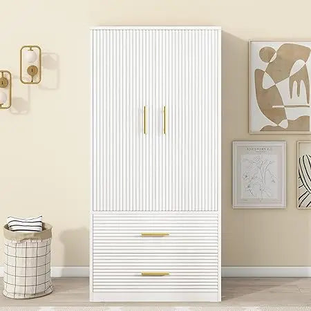 Large Armoire Wardrobe Closet Collection with 2 Drawers & Hanging Rods,