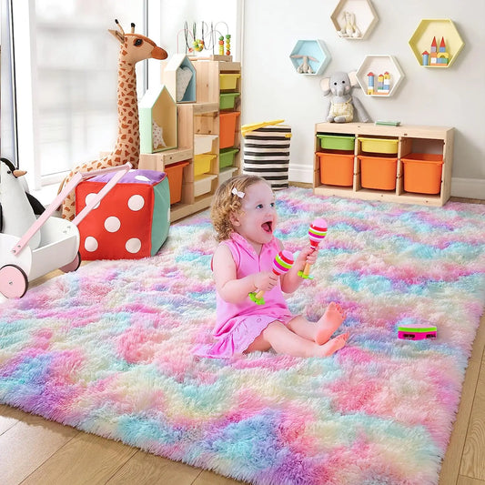 Soft Fluffy Rainbow Rugs for Girls Bedroom