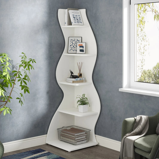 Modern 5-Tier Wall Corner Bookshelf,