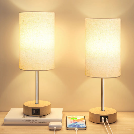 2 Pack 14 Inch Small Table Lamp for Bedroom, 3 Way Dimmable, Touch Control,