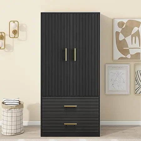Large Armoire Wardrobe Closet Collection with 2 Drawers & Hanging Rods,
