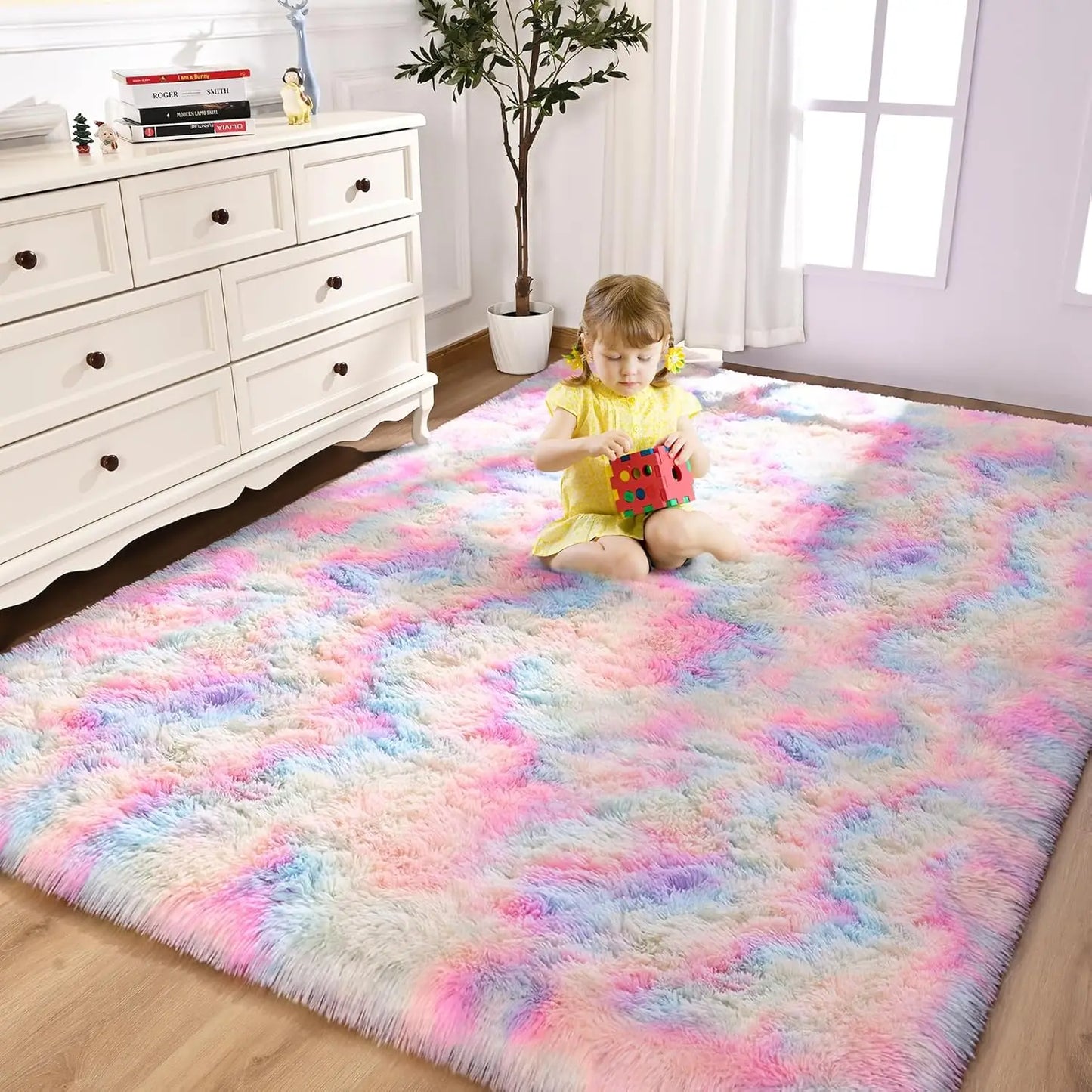 Soft Fluffy Rainbow Rugs for Girls Bedroom