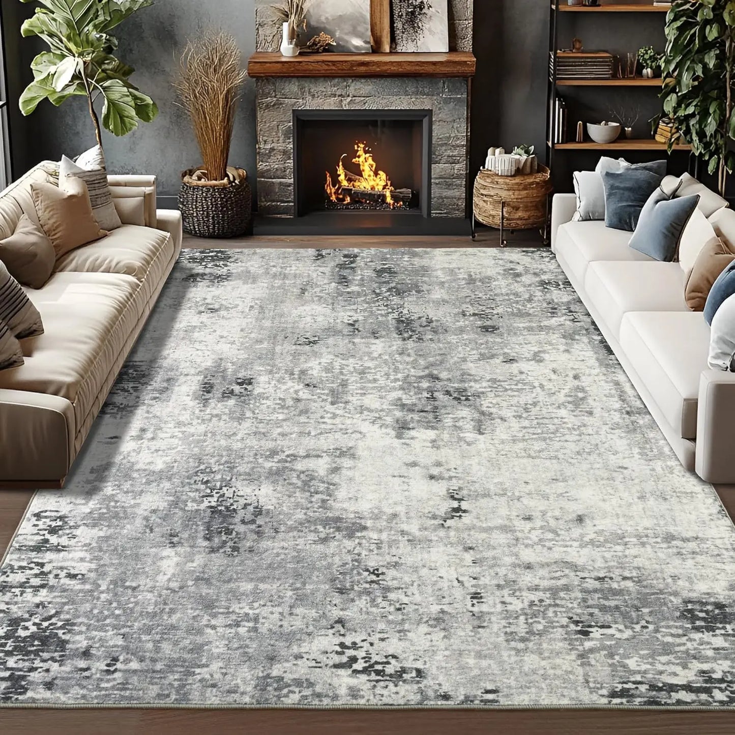 Area Rugs Soft Large Modern Abstract Machine Washable Non Slip Carpet , Low Pile Rugs