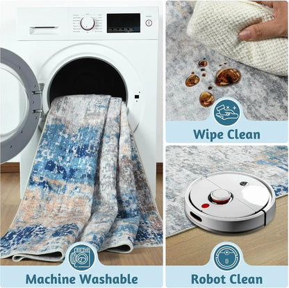 Area Rugs Soft Large Modern Abstract Machine Washable Non Slip Carpet , Low Pile Rugs