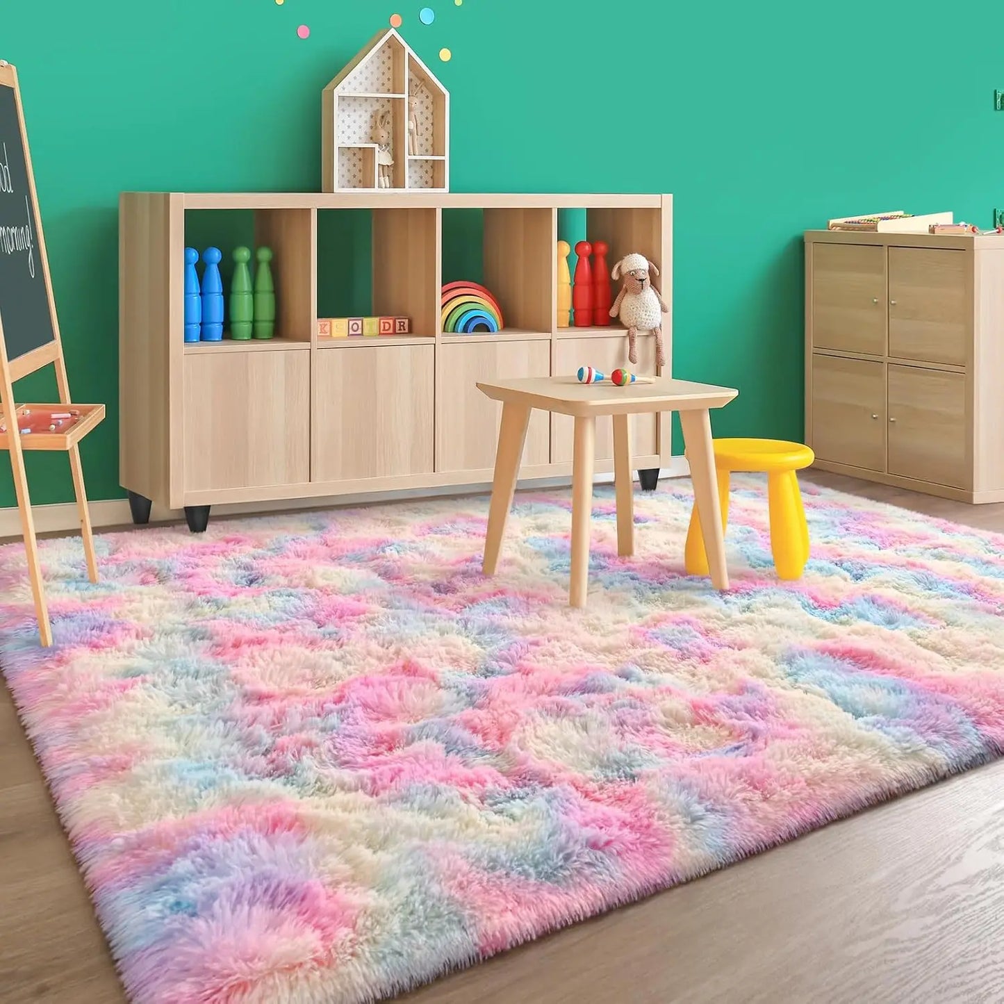 Soft Fluffy Rainbow Rugs for Girls Bedroom