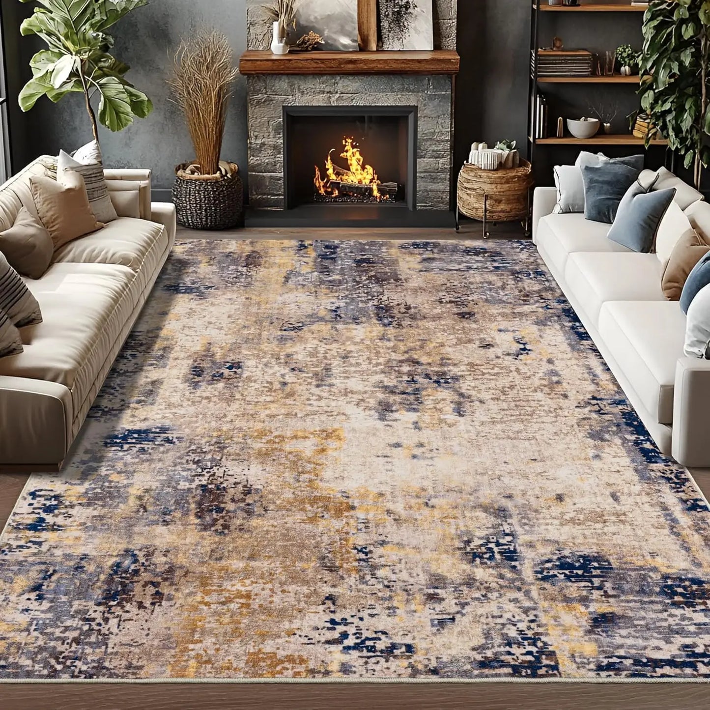 Area Rugs Soft Large Modern Abstract Machine Washable Non Slip Carpet , Low Pile Rugs