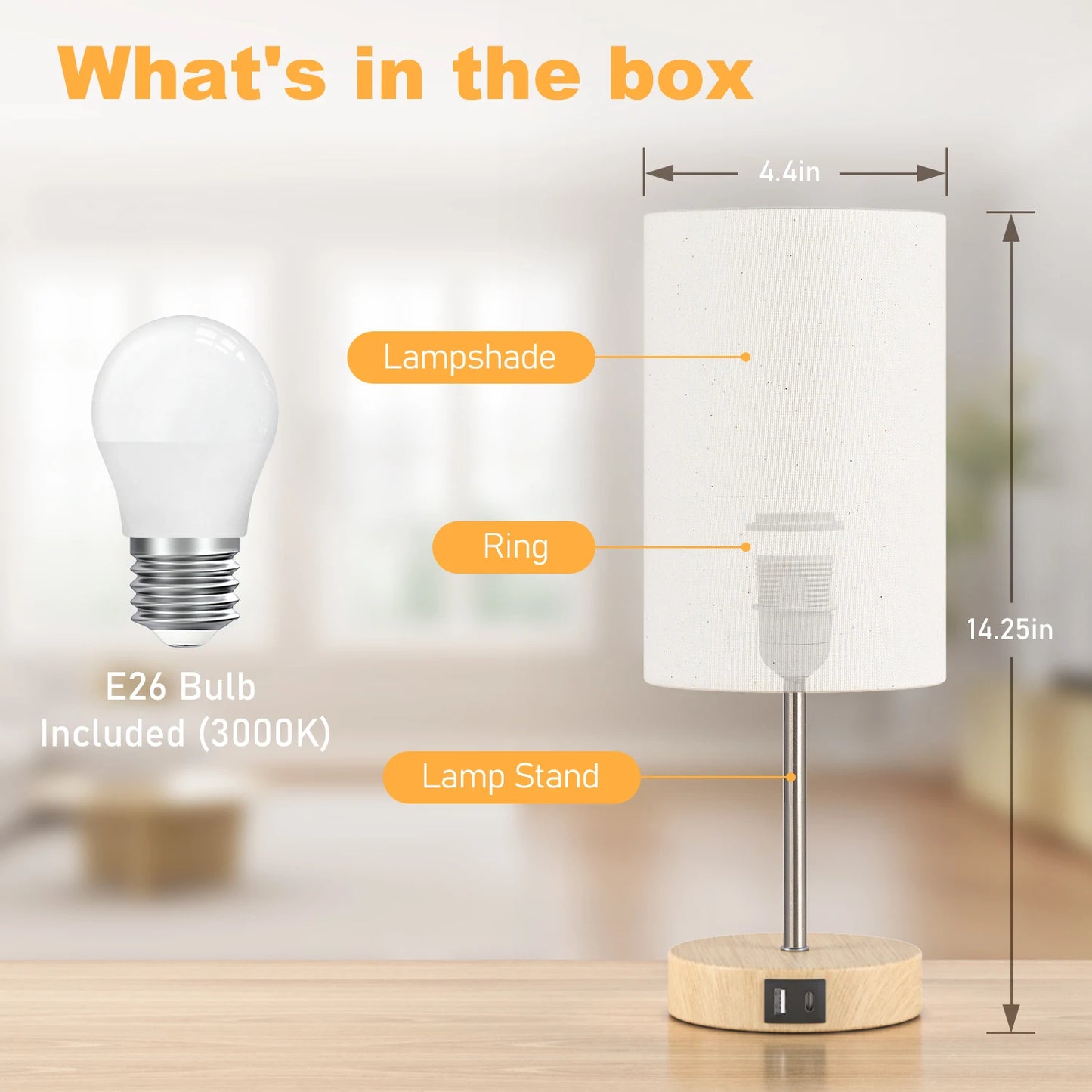 2 Pack 14 Inch Small Table Lamp for Bedroom, 3 Way Dimmable, Touch Control,