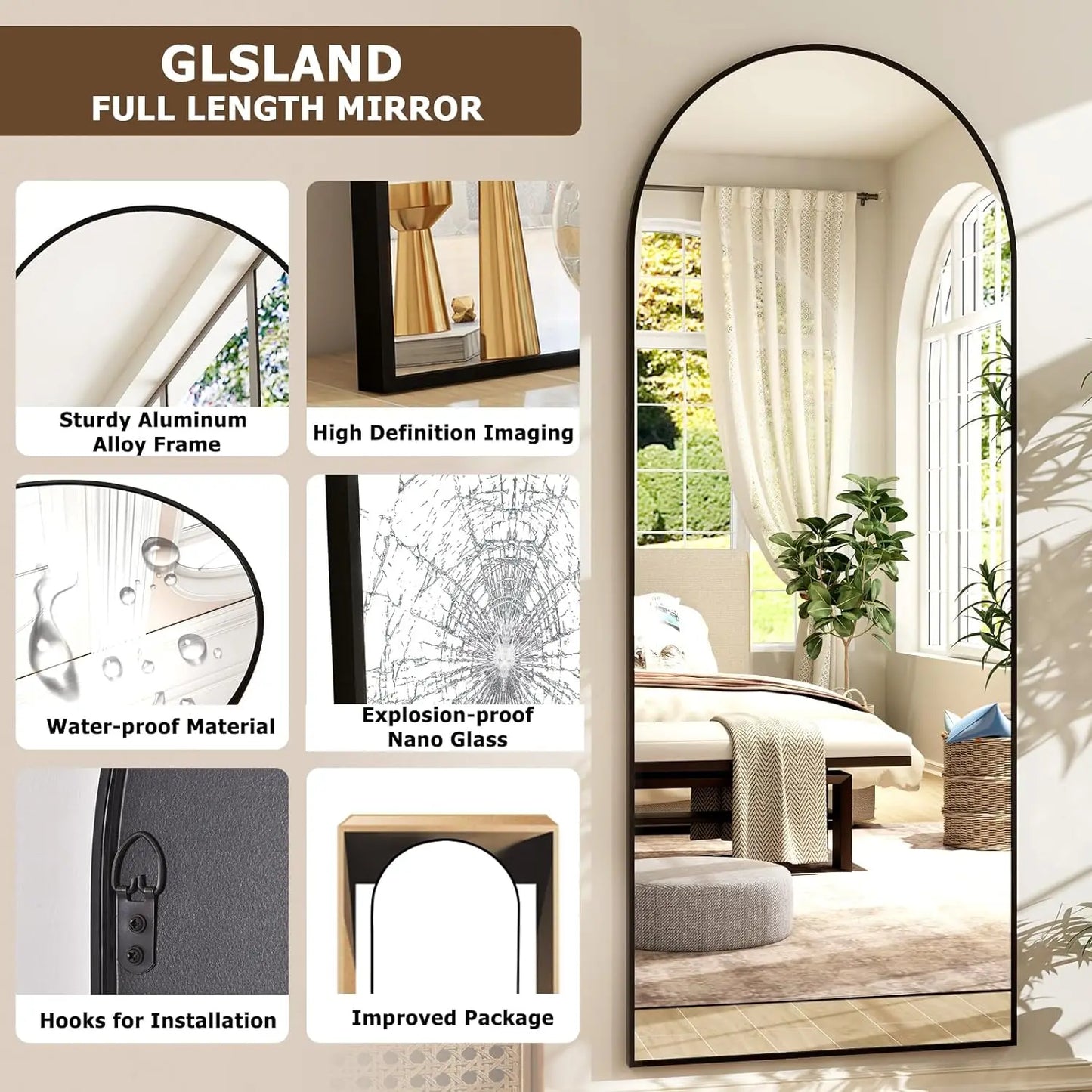 Full Length Mirror- Extra Large for Bedroom, Living Room, Bathroom