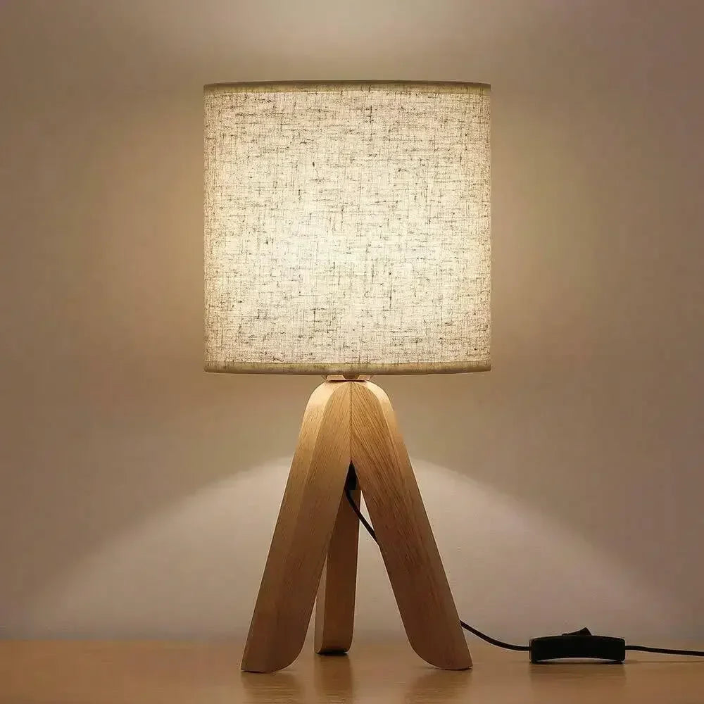 Mini Table Lamp Wooden Tripod Desk Lamp for Bedroom Dorm