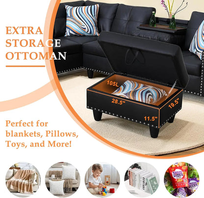 Sectional Couch,  with Chaise Lounge, Ottoman & 2 Pillows | L Shape Couch