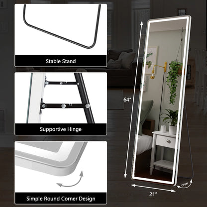 Led 64"x21" Full Length Mirror Standing Hanging or Wall-Mounted Mirrors with Stand Aluminum Alloy Frame For Living Room