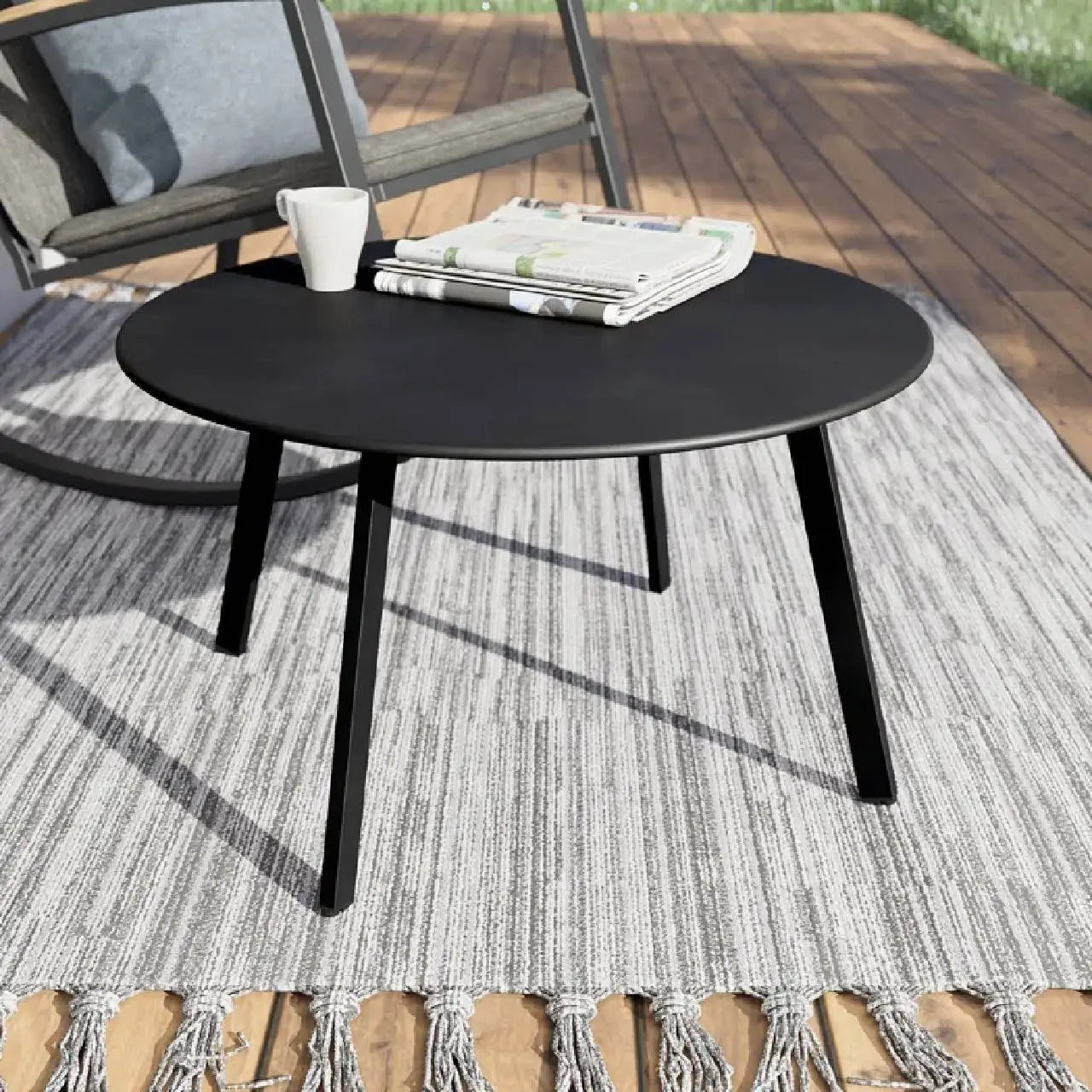 Round Steel Patio Coffee Table, Modern 27.5-Inch Weather Resistant