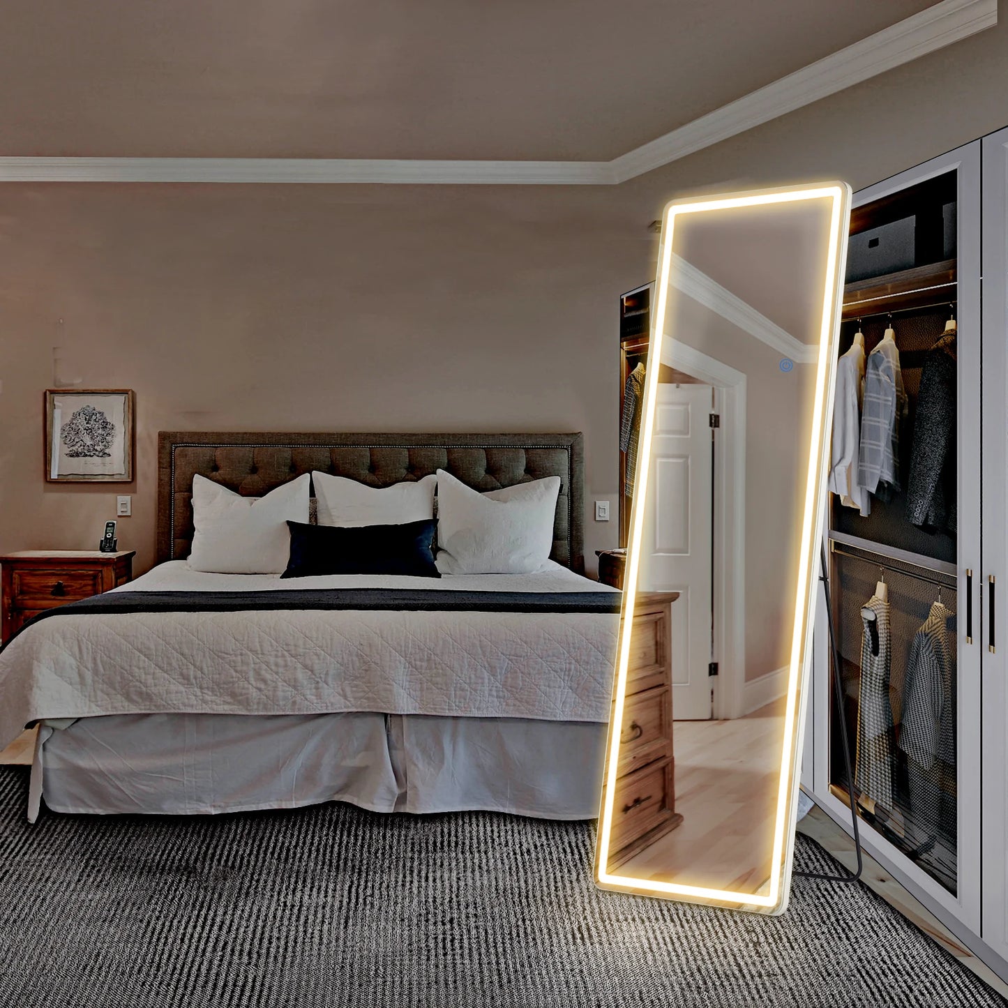 Led 64"x21" Full Length Mirror Standing Hanging or Wall-Mounted Mirrors with Stand Aluminum Alloy Frame For Living Room