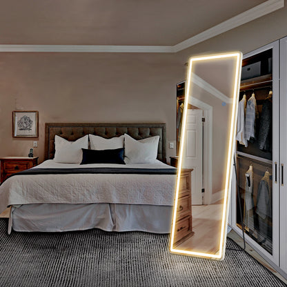 Led 64"x21" Full Length Mirror Standing Hanging or Wall-Mounted Mirrors with Stand Aluminum Alloy Frame For Living Room
