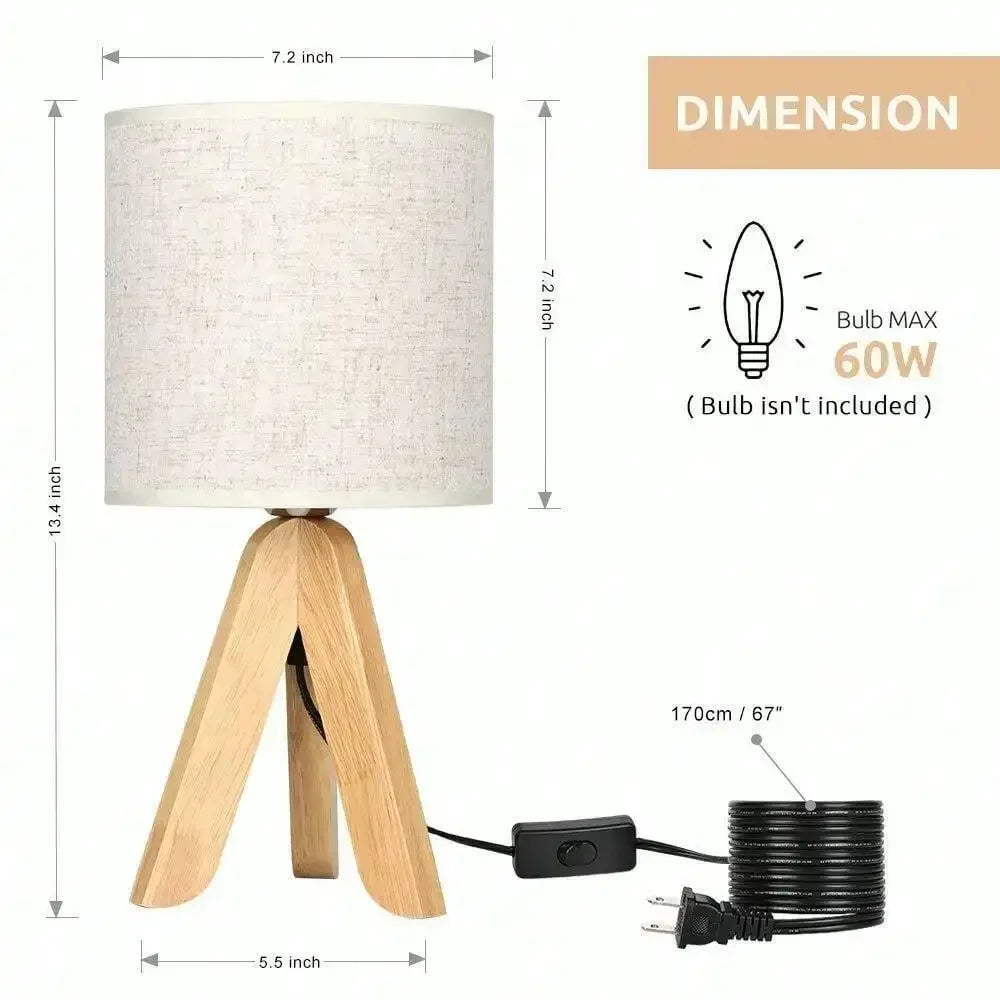 Mini Table Lamp Wooden Tripod Desk Lamp for Bedroom Dorm