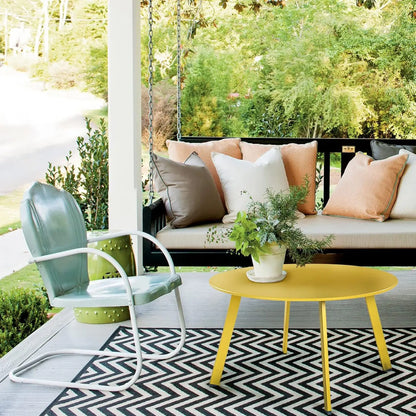 Round Steel Patio Coffee Table, Modern 27.5-Inch Weather Resistant
