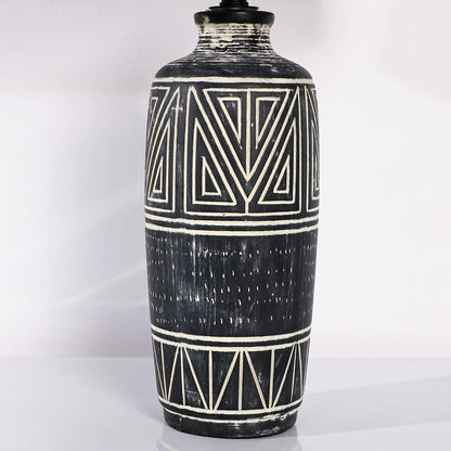 2 Pack 25-Inch Carved Geometric Ceramic Table Lamp With Linen Shade,