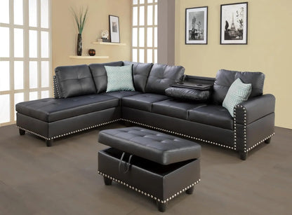 Sectional Couch,  with Chaise Lounge, Ottoman & 2 Pillows | L Shape Couch