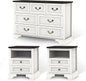 Farmhouse Bedroom Set,, Rustic Wood 6 Drawer Dresser and Nightstands, Chest of Drawers