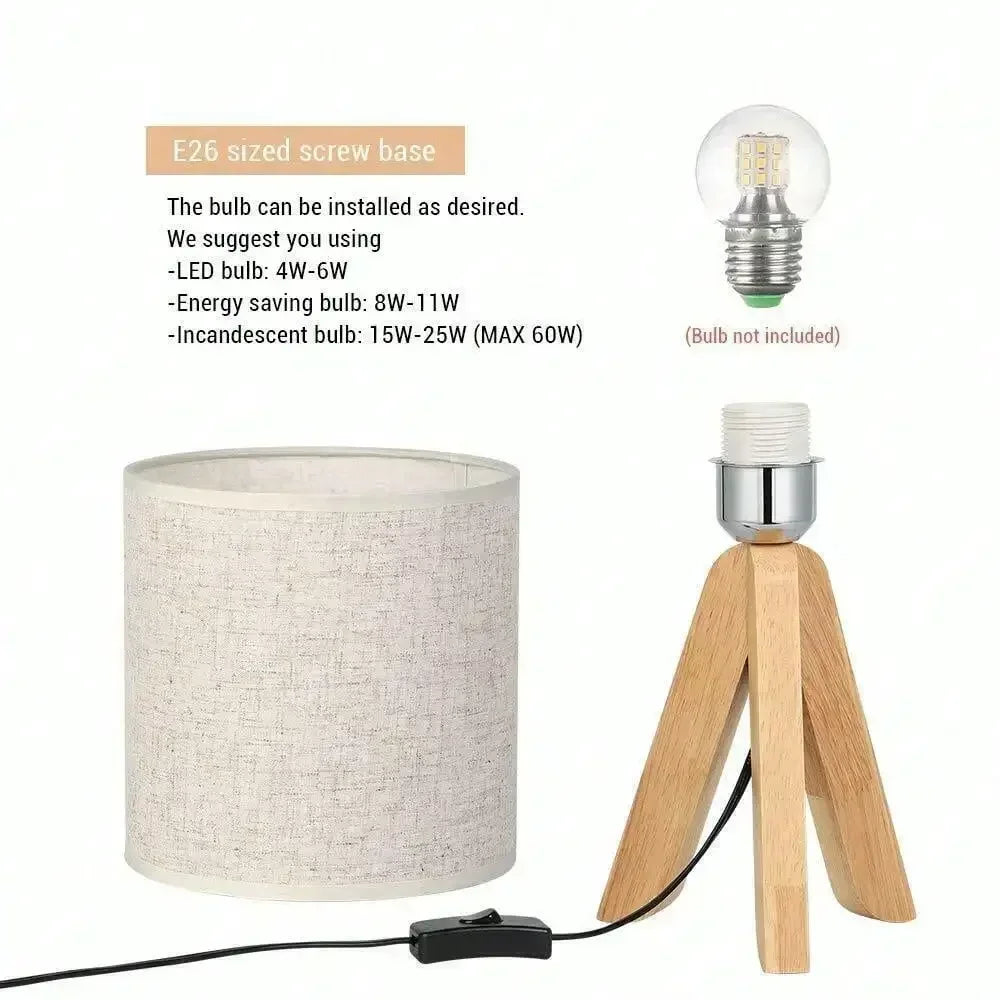 Mini Table Lamp Wooden Tripod Desk Lamp for Bedroom Dorm