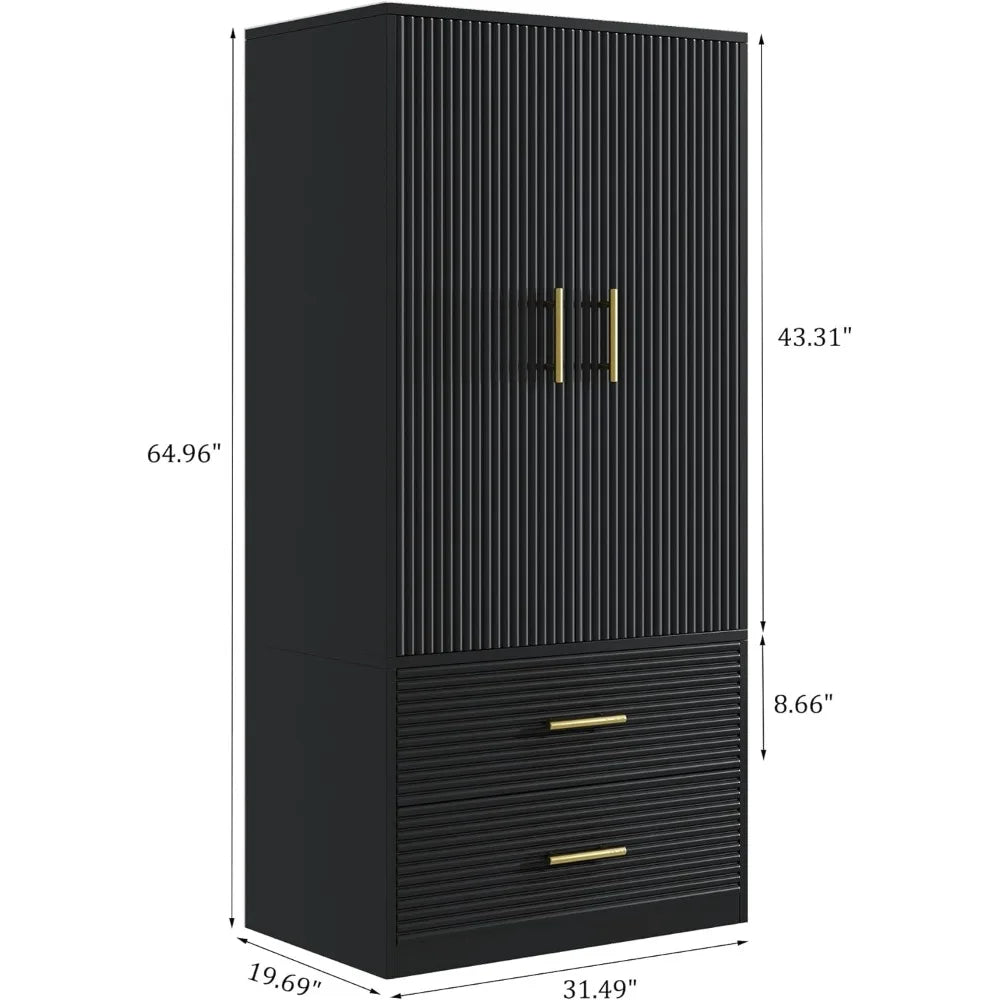 Large Armoire Wardrobe Closet Collection with 2 Drawers & Hanging Rods,