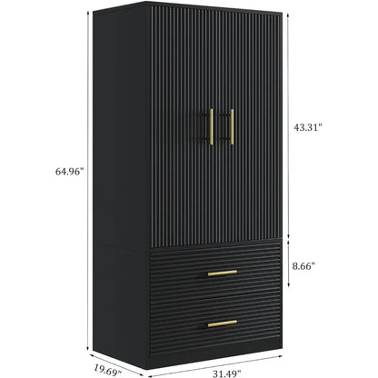 Large Armoire Wardrobe Closet Collection with 2 Drawers & Hanging Rods,