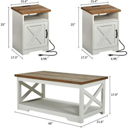 3-Piece Farmhouse Coffee and end tables